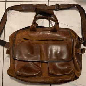 Vintage Kattee Genuine Leather Briefcase Messenger Bag Attache Case Brown Full